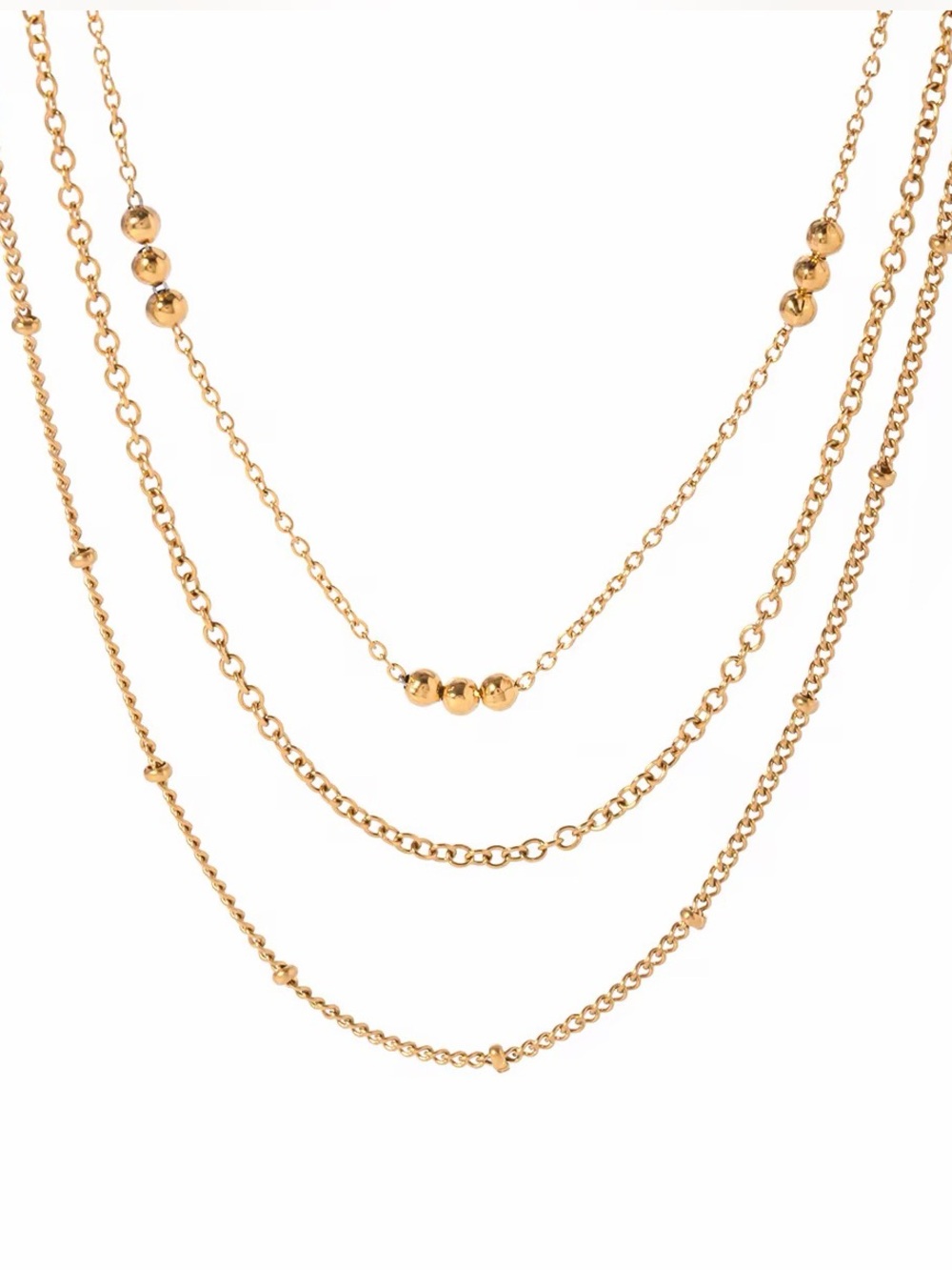 18K Gold Plated Layered Beaded Necklace